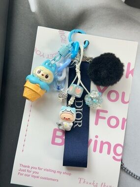 Authentic Dior Ribbon with Blue Multi-Charm Ice Cream La BuBu and Pom Pom